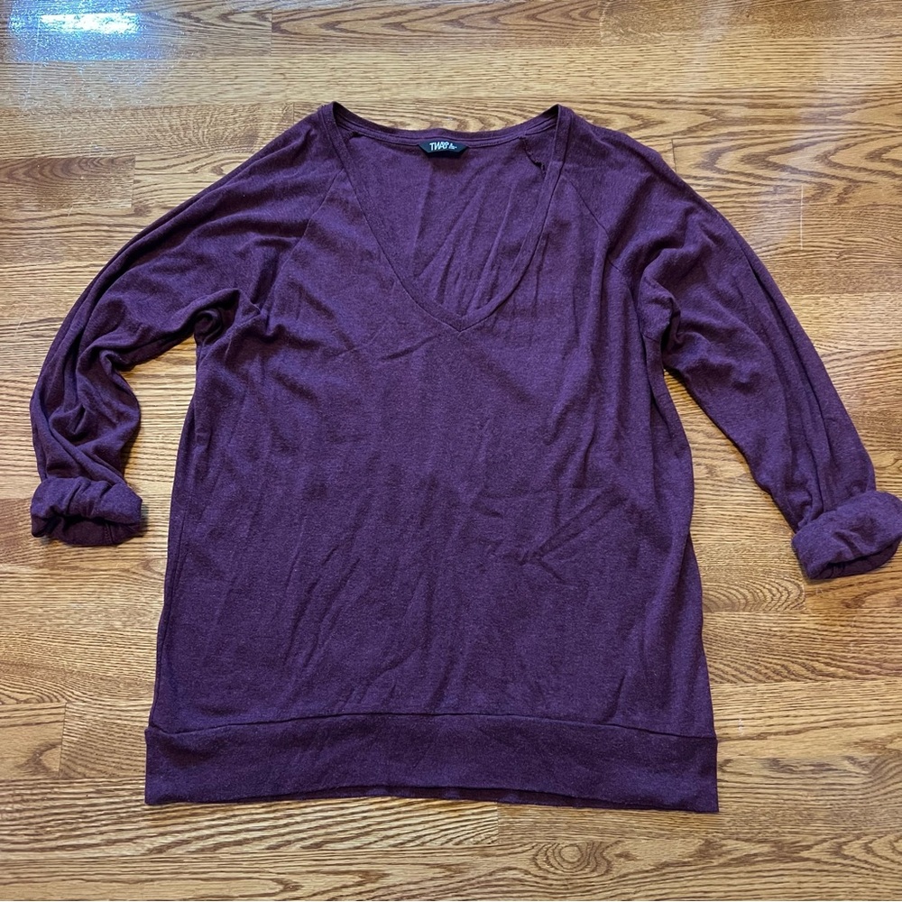 Aritzia TNA Burgundy V Neck Shirt